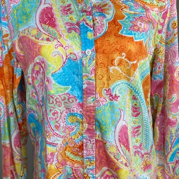 Chaps Unique Paisley Multicolored Button Down Top Shirt Women’s Size XL - Picture 3 of 10